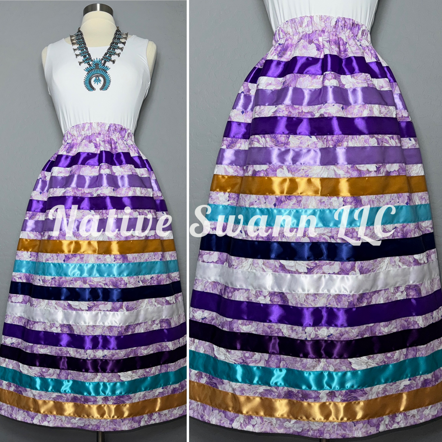Lavender Florals Cotton Ribbon Skirt w/ Pockets