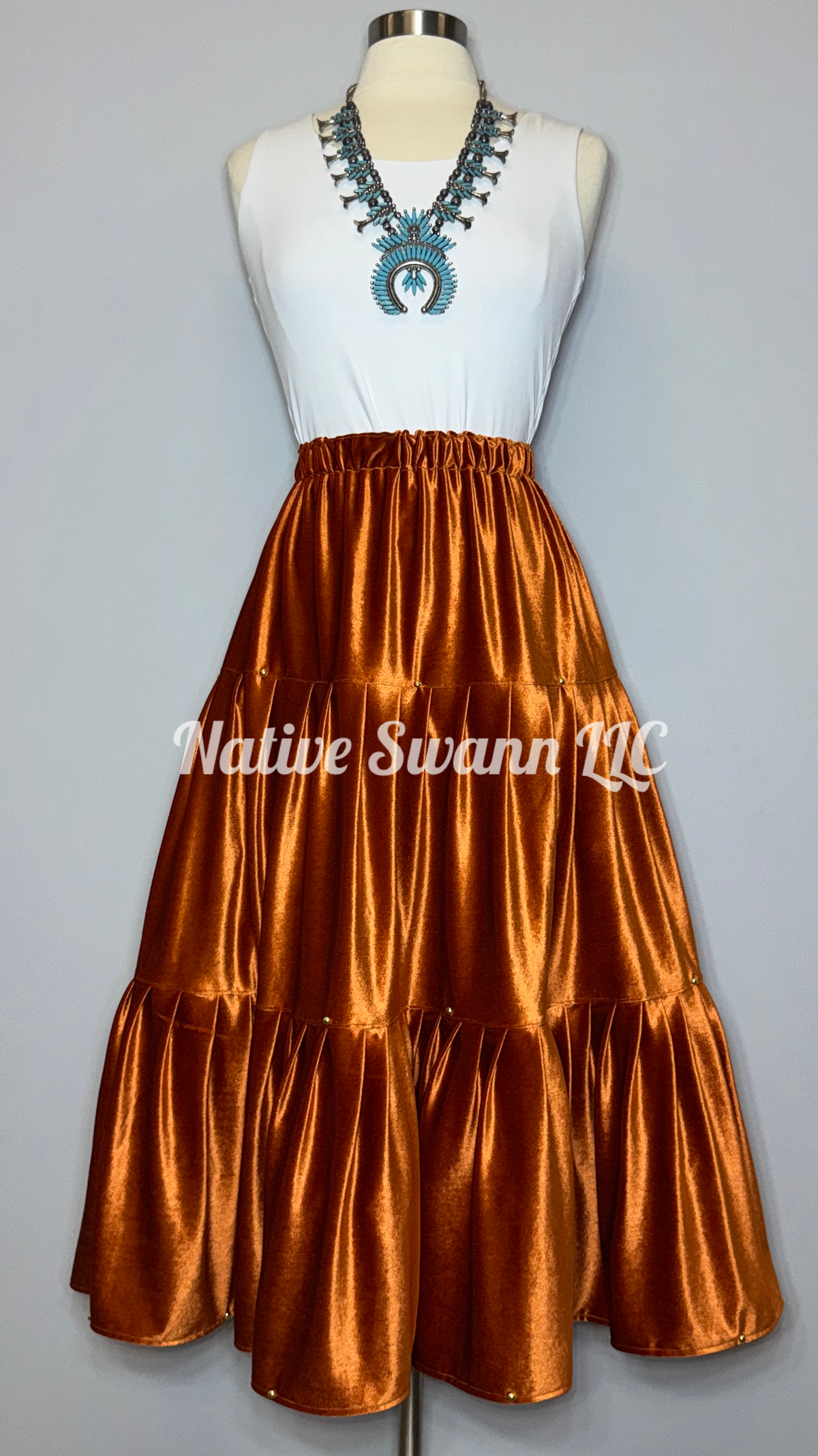 Rust Velvet 3 Tier Skirt w/ Studs