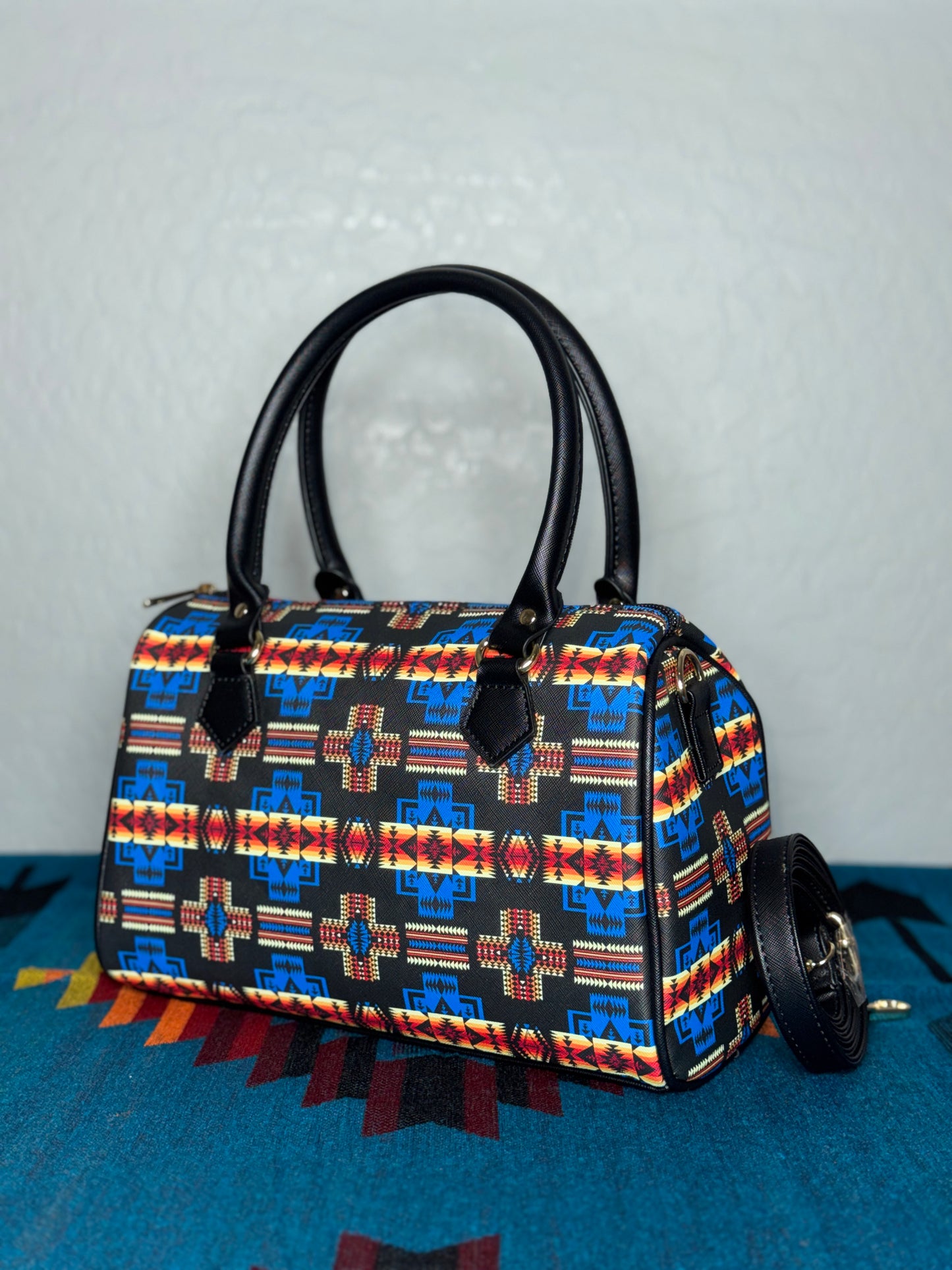 Blue-Black Native Design Bollin Purse