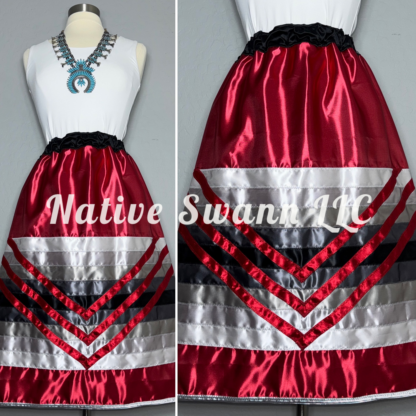 Red Satin Ribbon Skirt w/ pockets