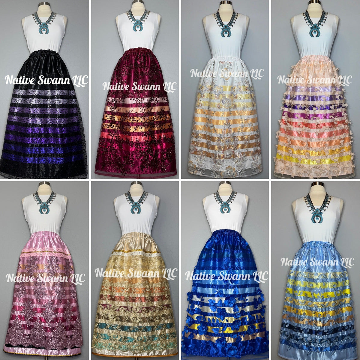 Long Overlay Satin Ribbon Skirts