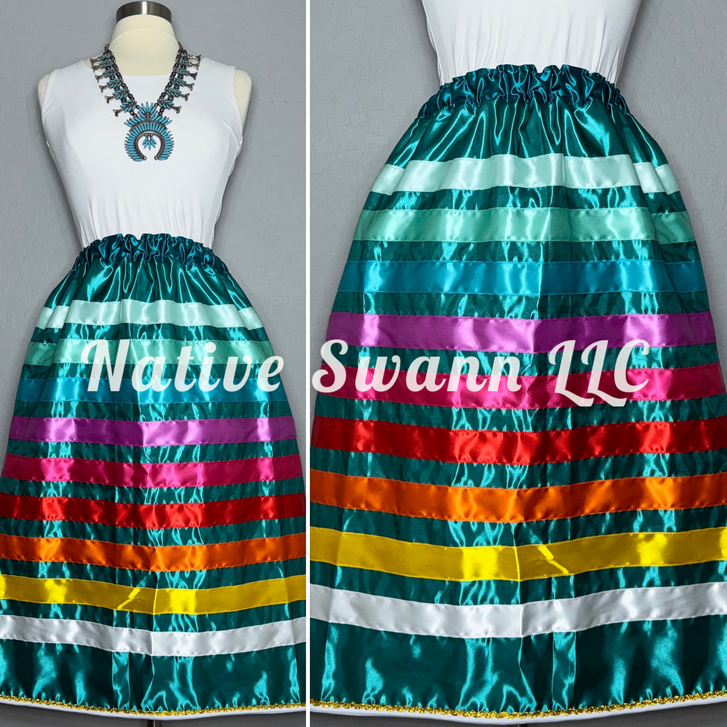 Teal Satin Ribbon Skirt w/ pockets