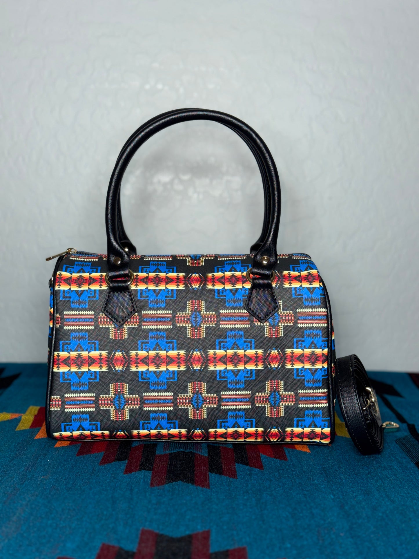 Blue-Black Native Design Bollin Purse