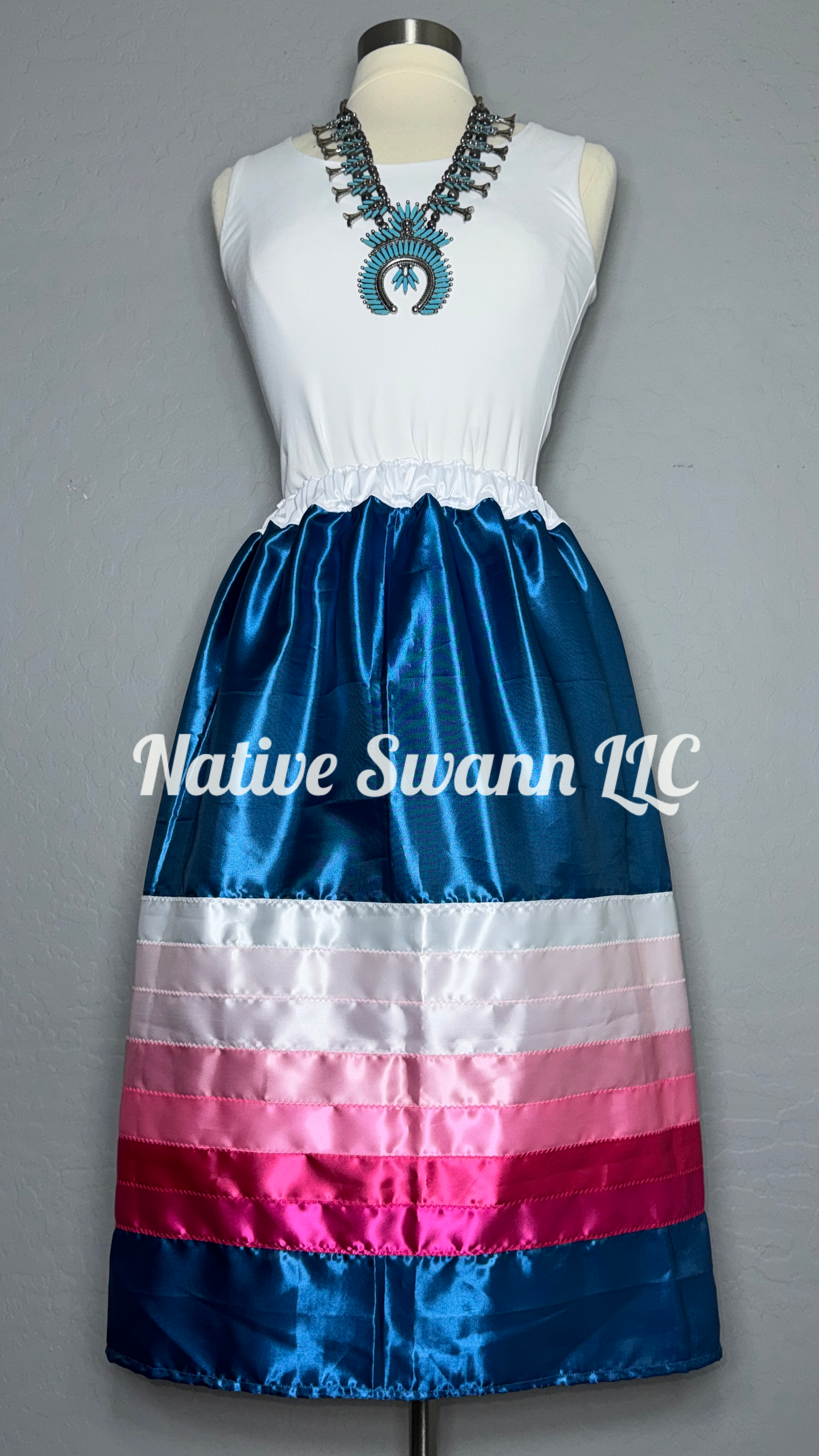 Blue Satin Ribbon Skirt w/ pockets