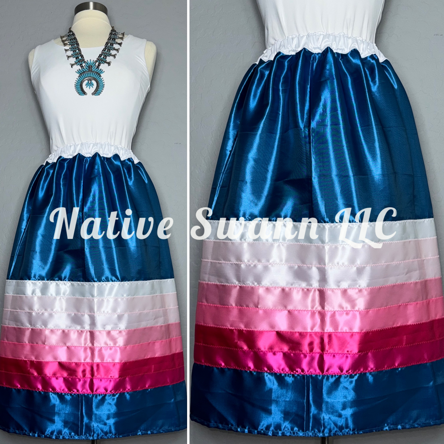 Blue Satin Ribbon Skirt w/ pockets