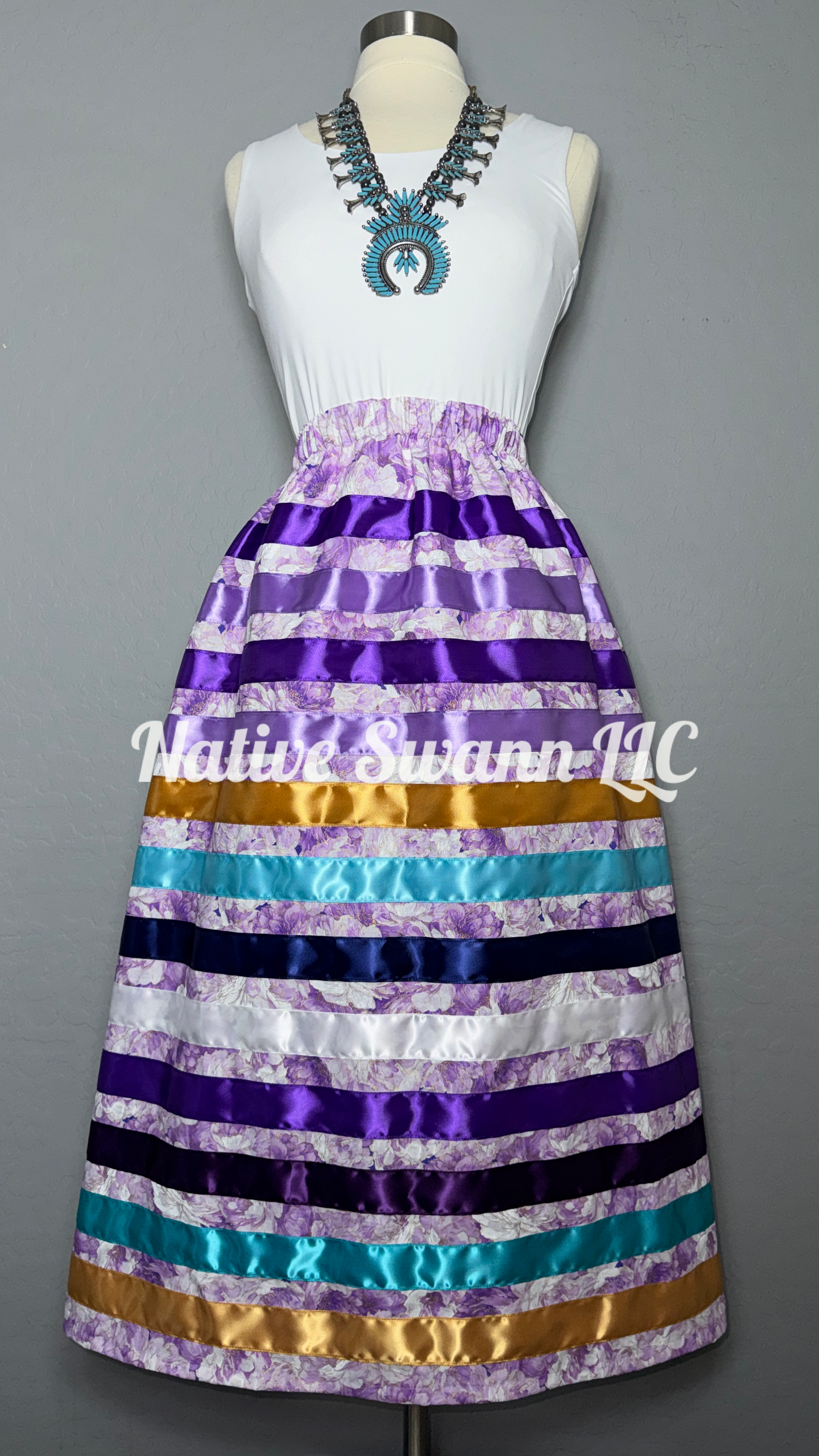 Lavender Florals Cotton Ribbon Skirt w/ Pockets