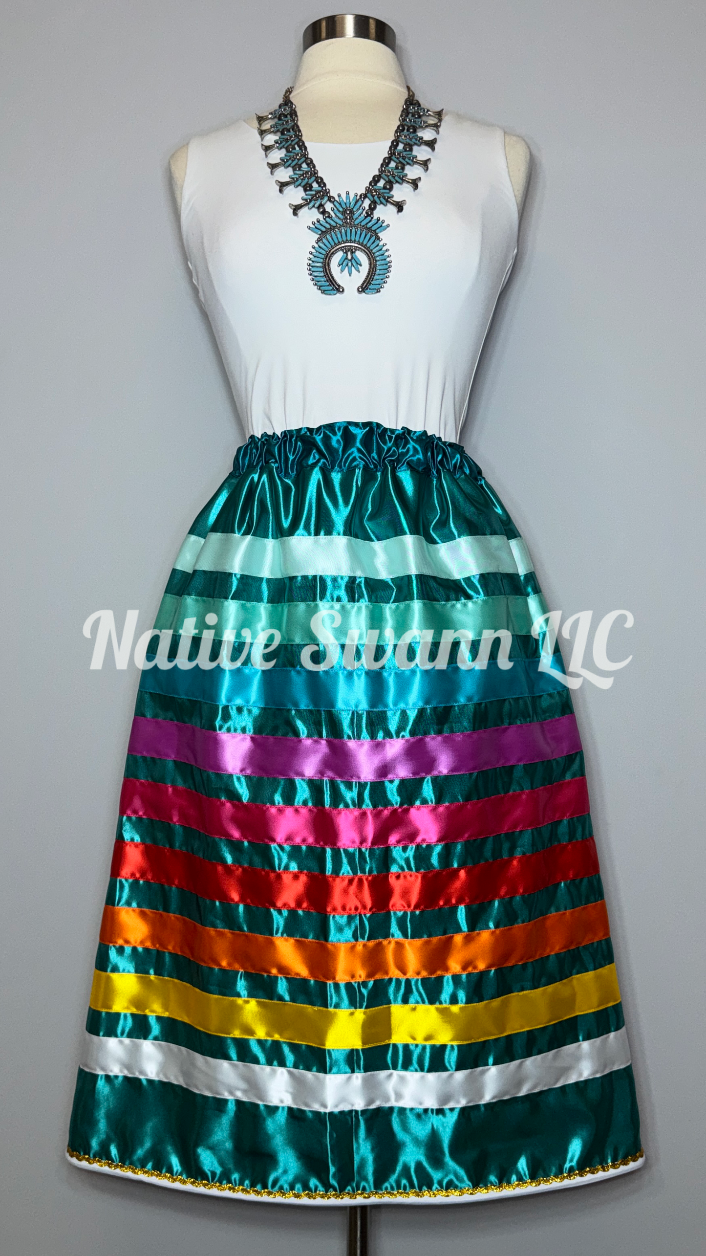 Teal Satin Ribbon Skirt w/ pockets